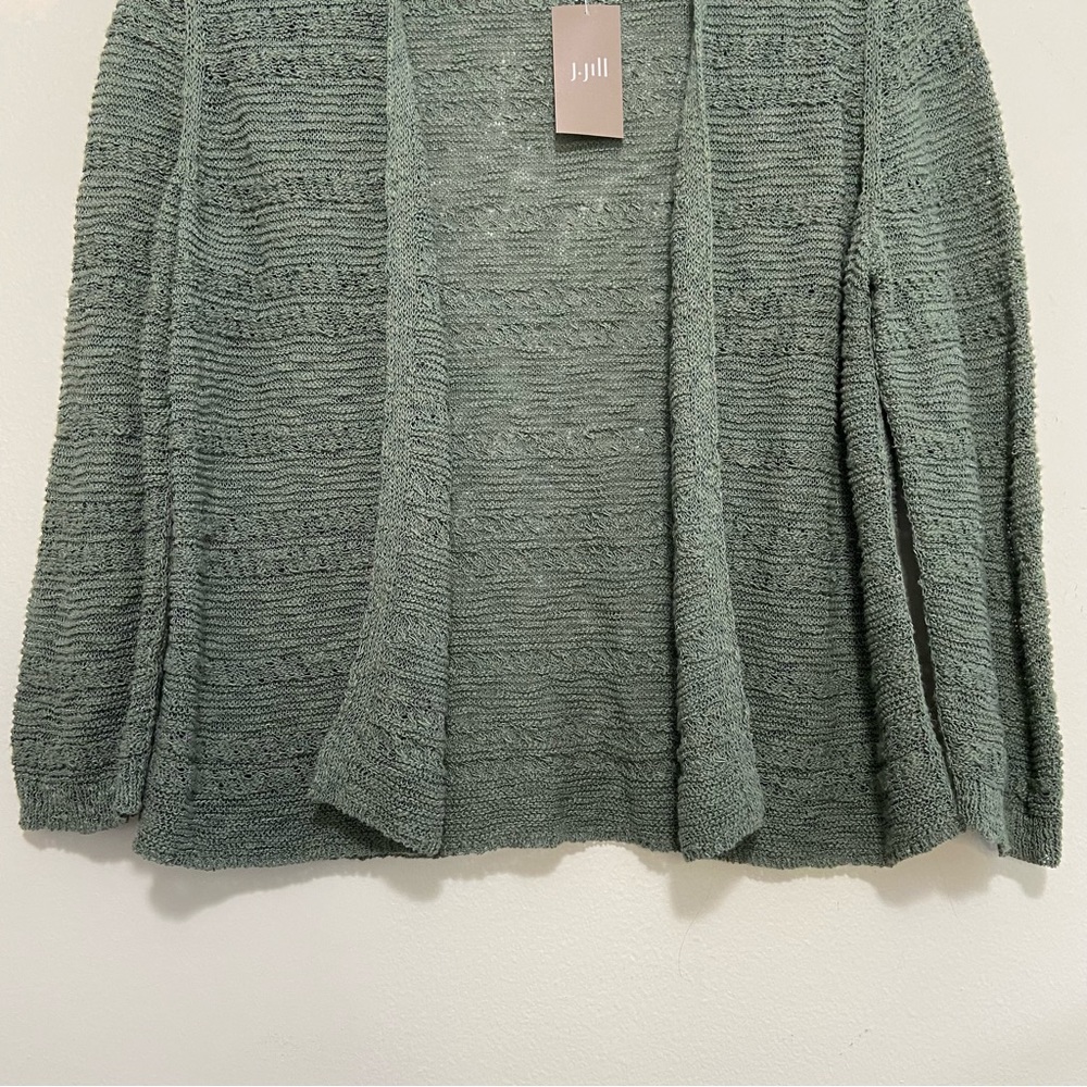 J. Jill Ivy Green Openwork Knit Long Sleeve Open Front Cardigan NWT - Picture 3 of 9